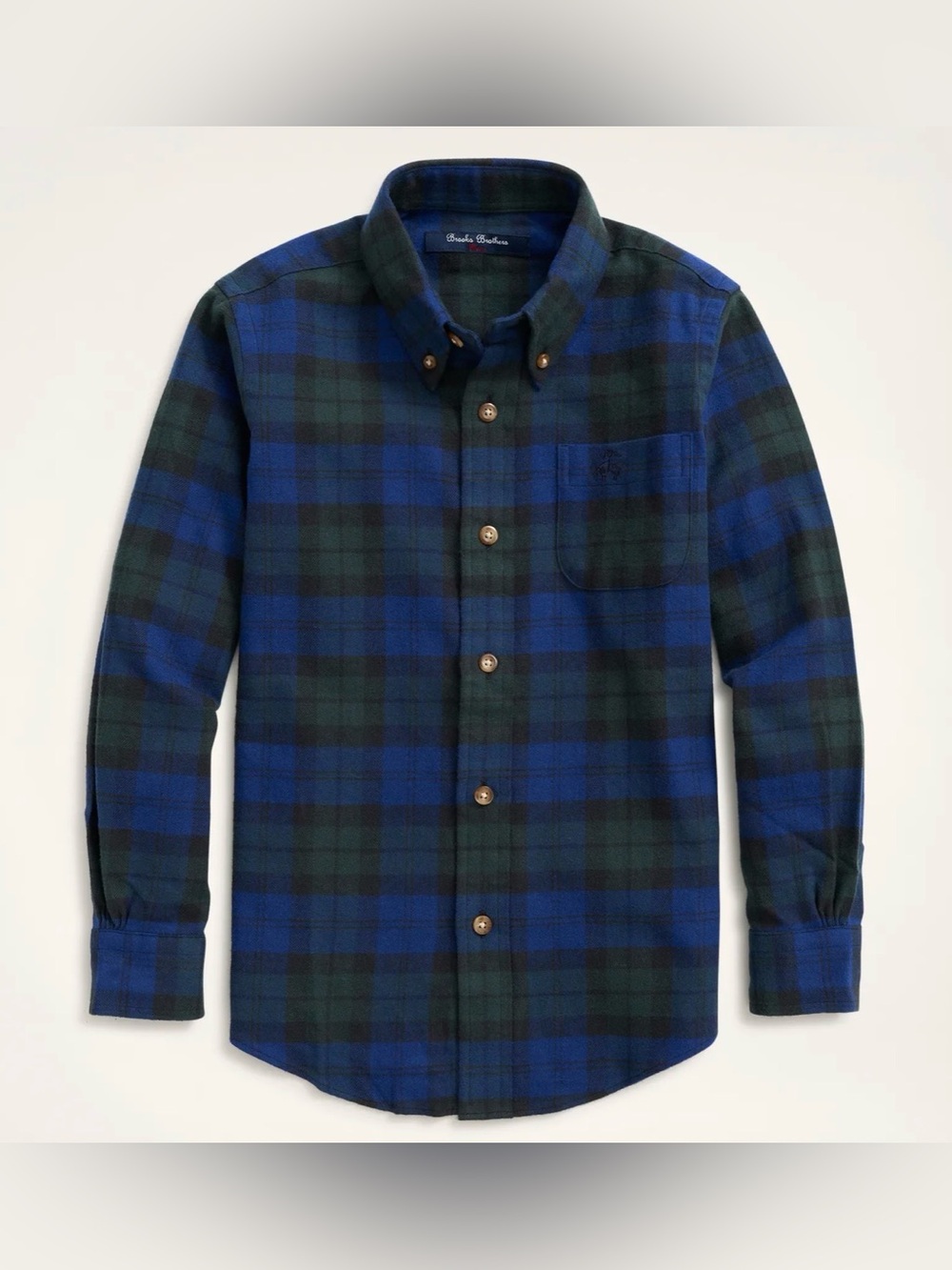 Brooks Brothers Boys Blue and Green Plaid Flannel Sport Shirt - Med (10-12)